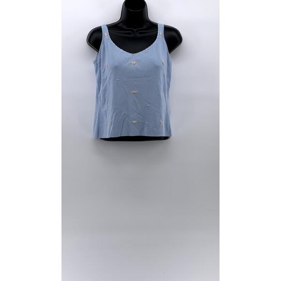 JOSEPH A. Women's Light Blue Scoop-Neck Knit Embroidered Floral Tank Top SZ L - Picture 1 of 12